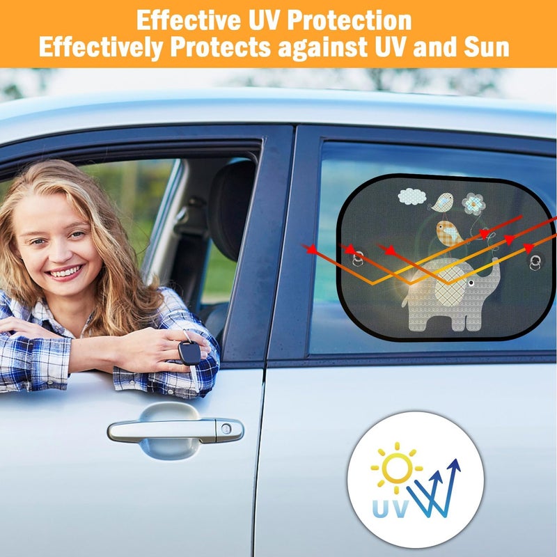 Pakoo Car Sun Shades for Baby, 2 Pack Mesh Window Shade Baby Kids Pet with Cute Animal Motifs, Side Window Screens for SUV, 17"x14" Universal Car Sun Shades with Suction Cups - Image 4